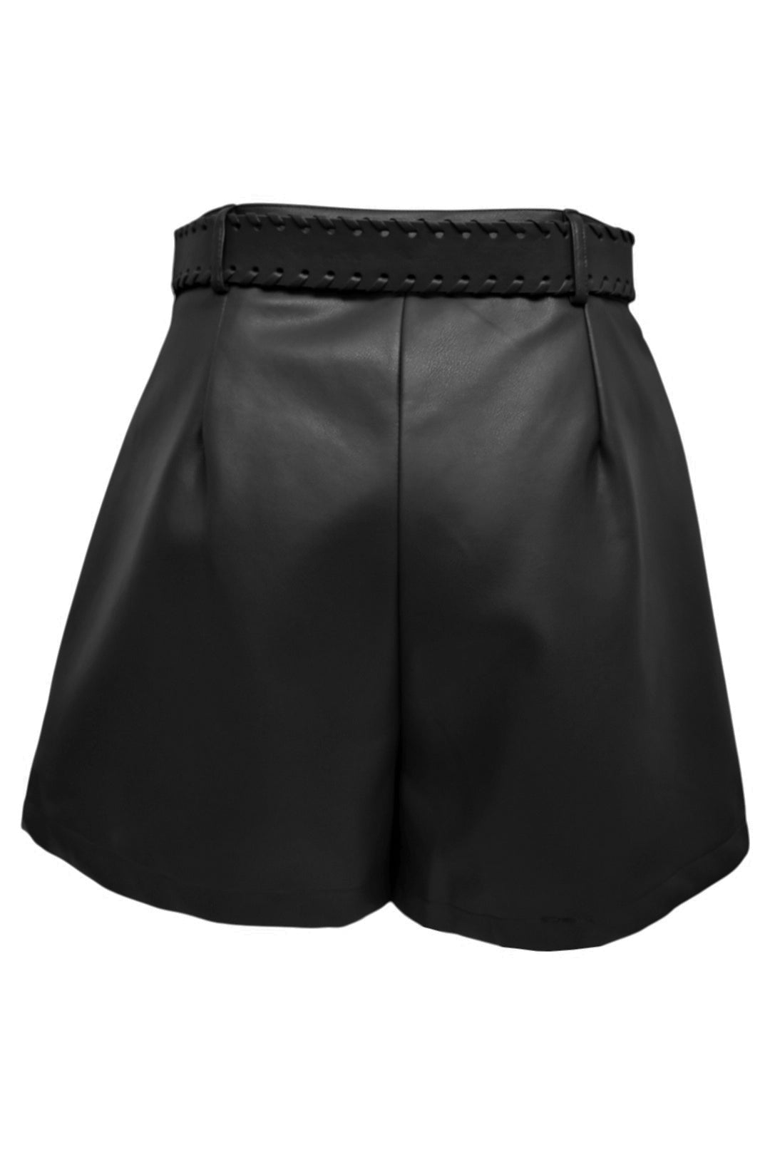 Black Faux Leather Belted Shorts