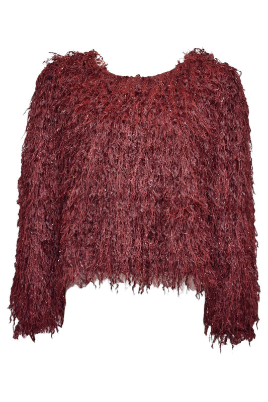 Burgundy Metallic Thread Fringe Jumper