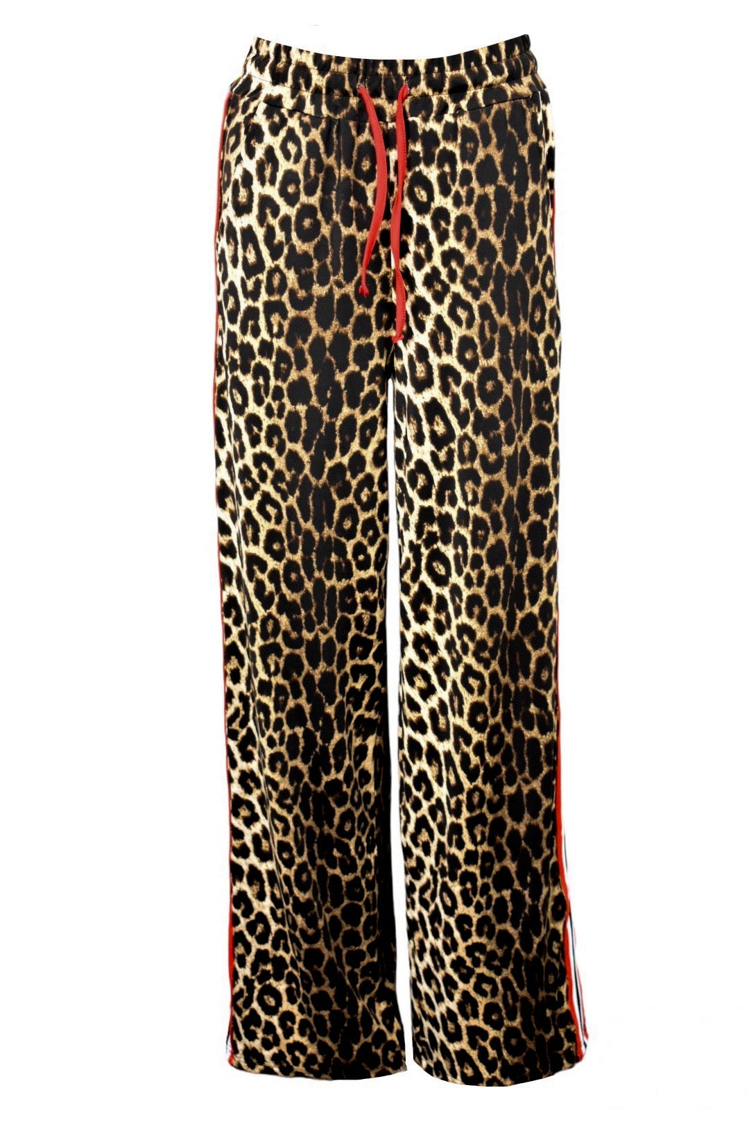 Leopard Print Side Stripe Wide Leg Trousers