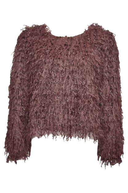 Brown Metallic Thread Fringe Jumper