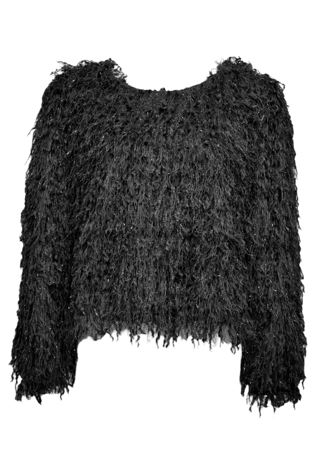 Black Metallic Thread Fringe Jumper
