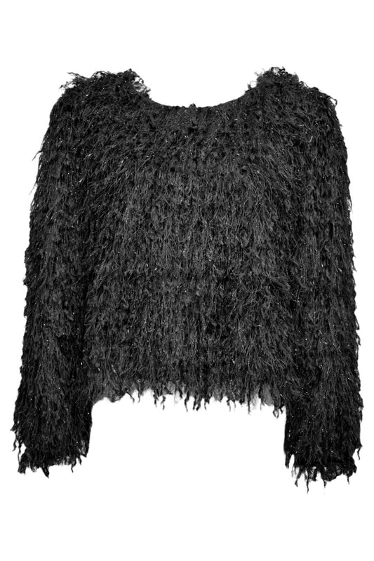 Black Metallic Thread Fringe Jumper