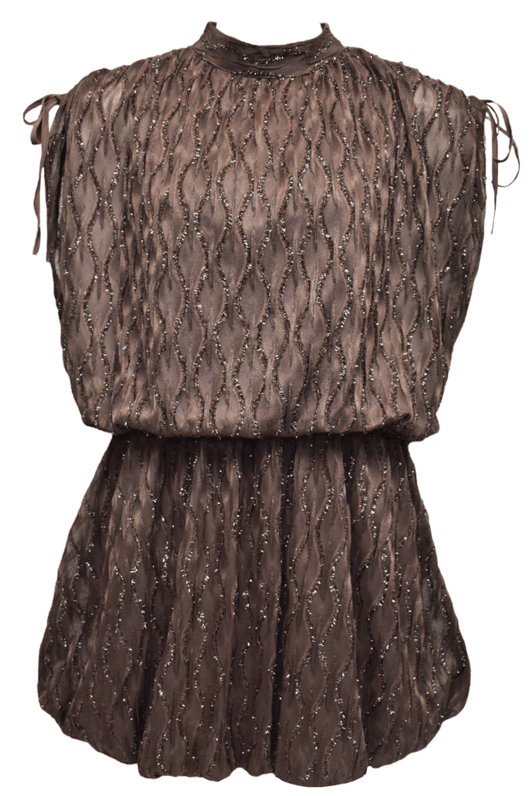 Brown Metallic Thread Bubble Hem Dress