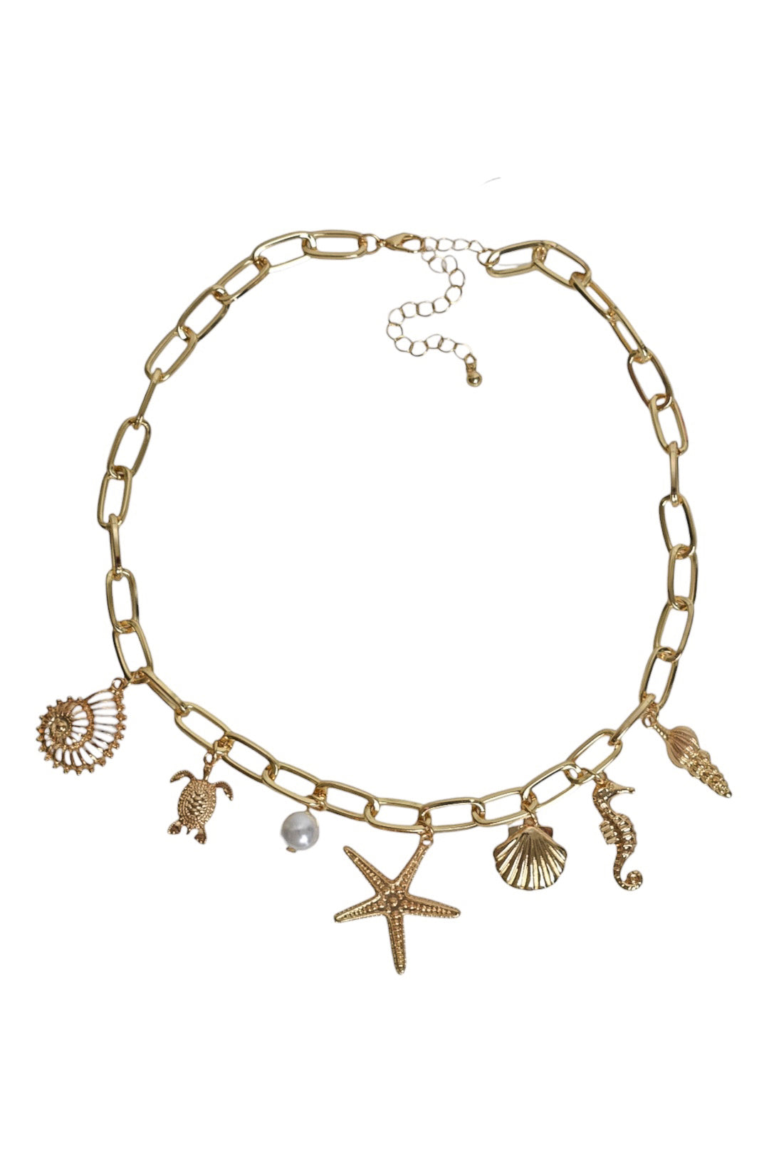 Gold Shell & Pearl Charm Necklace