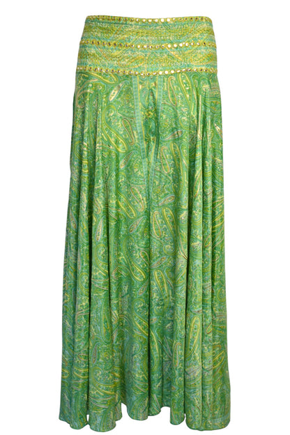 Green Embellished Paisley Palazzo Trousers