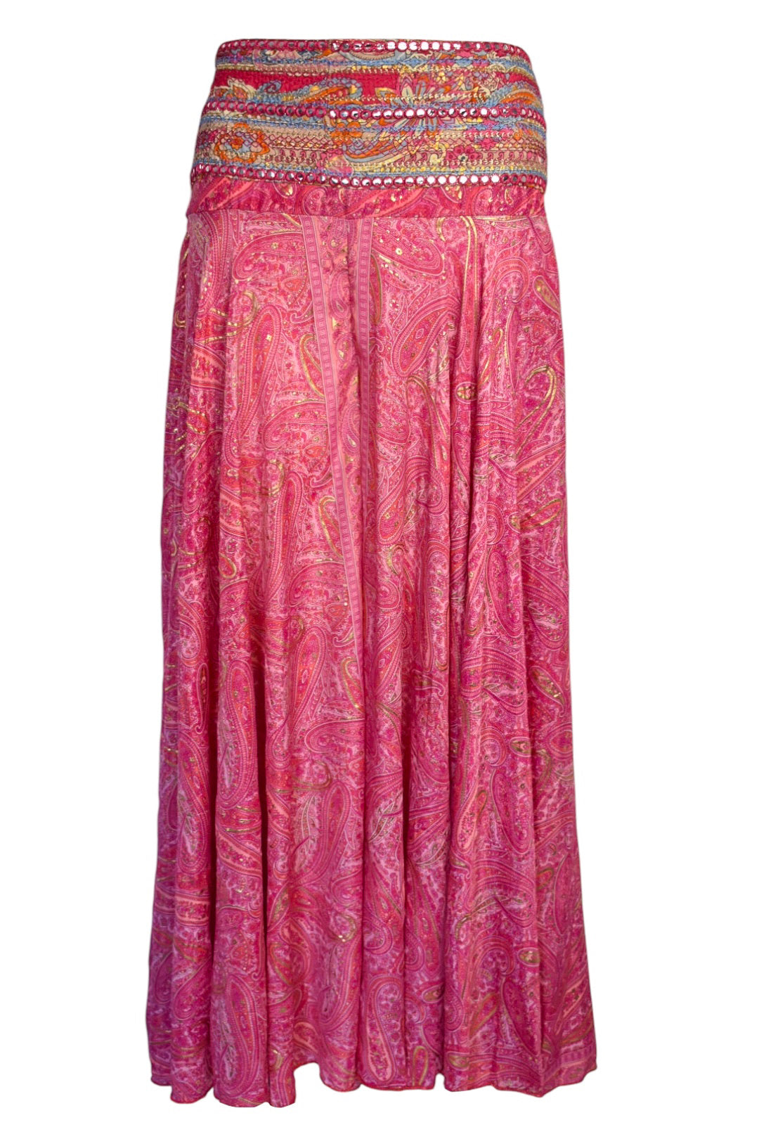 Pink Embellished Paisley Palazzo Trousers