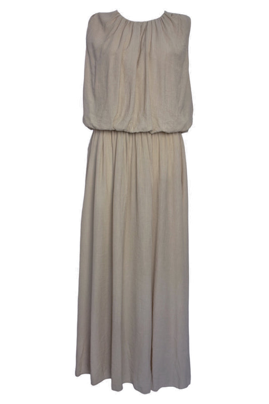 Taupe Crinkle Puffball Sleeveless Maxi Dress