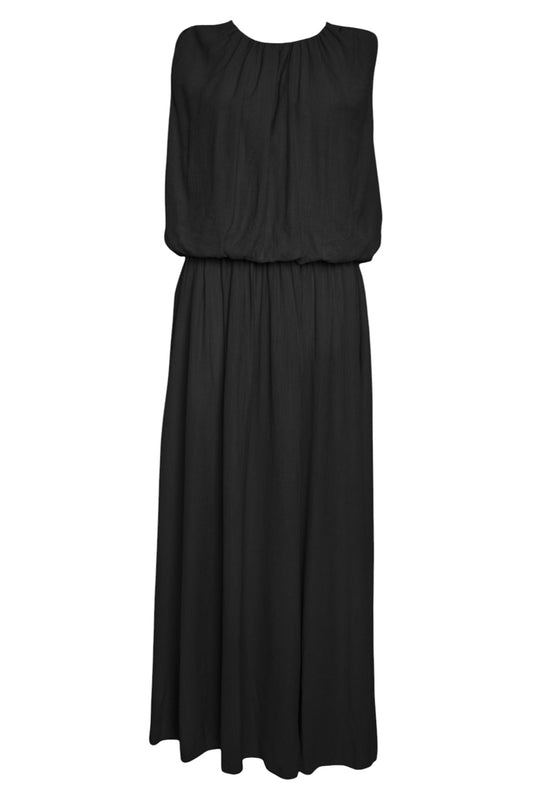 Black Crinkle Puffball Sleeveless Maxi Dress