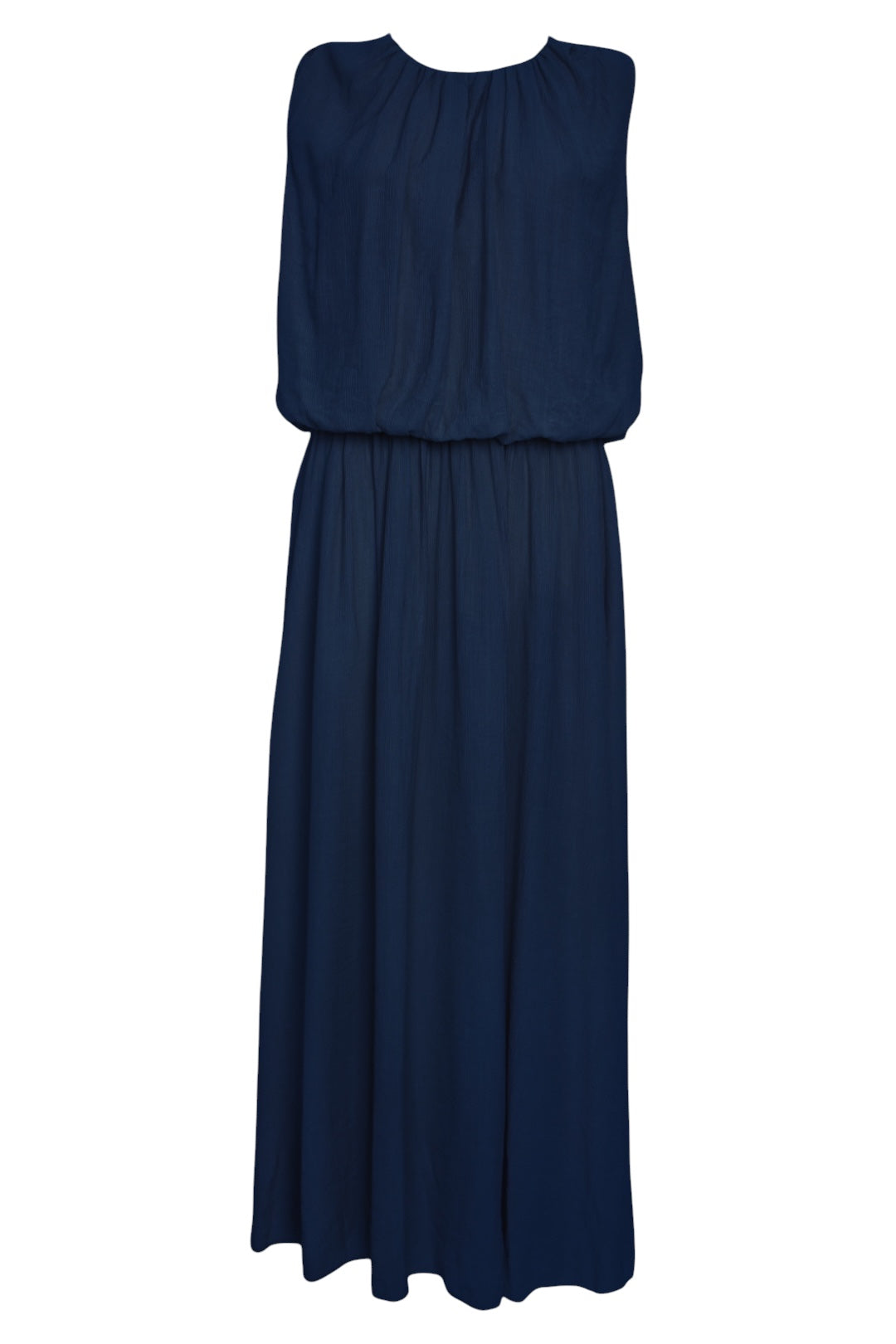 Navy Crinkle Puffball Sleeveless Maxi Dress