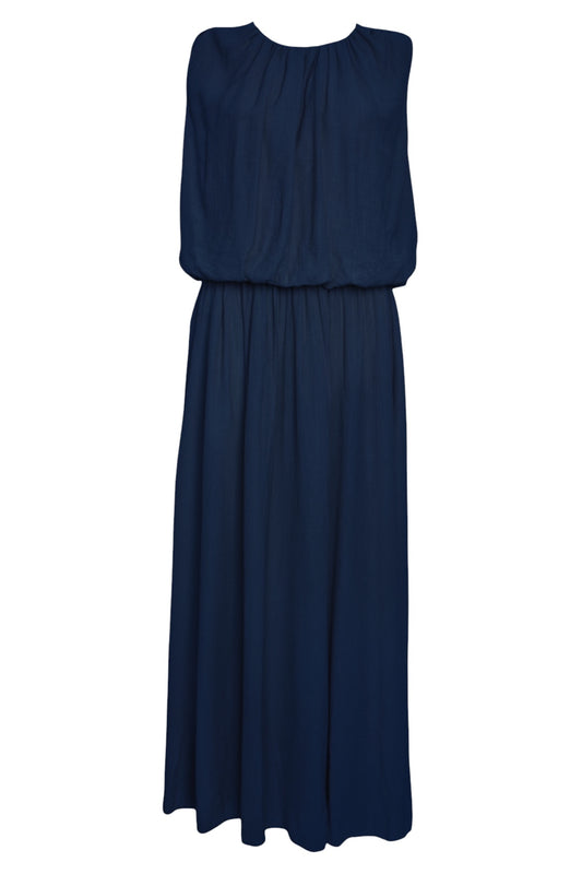 Navy Crinkle Puffball Sleeveless Maxi Dress