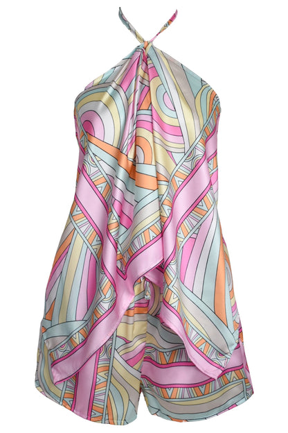 Pink Psychedelic Print Halterneck Shorts Co-ord