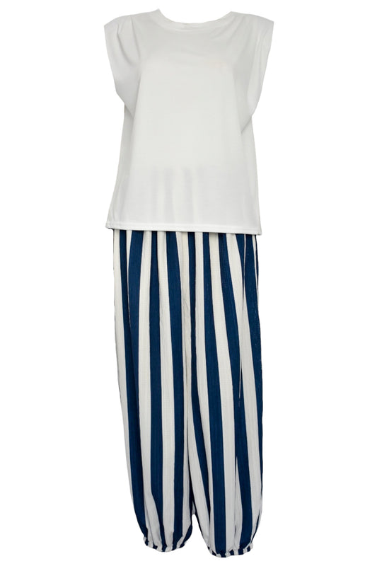 Navy & White Striped Balloon Trousers & Top Co-ord