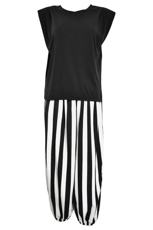 Black & White Striped Balloon Trousers Co-ord