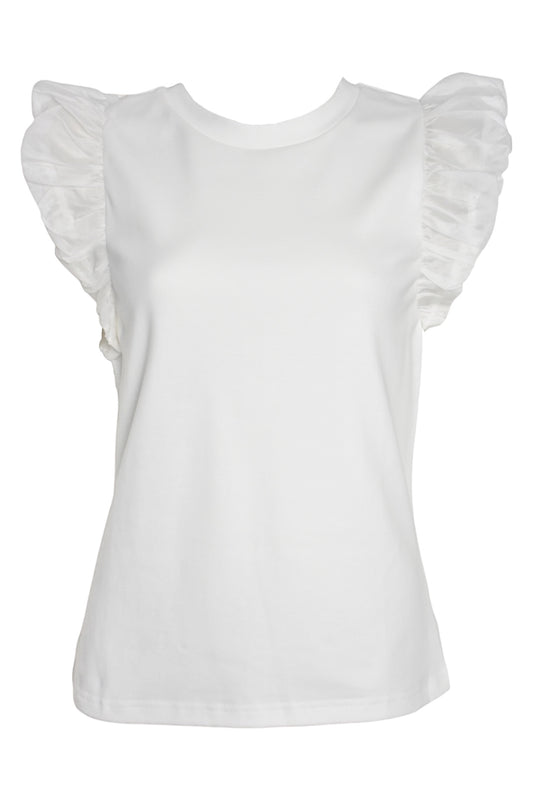 White Sheer Frill Sleeve T-Shirt