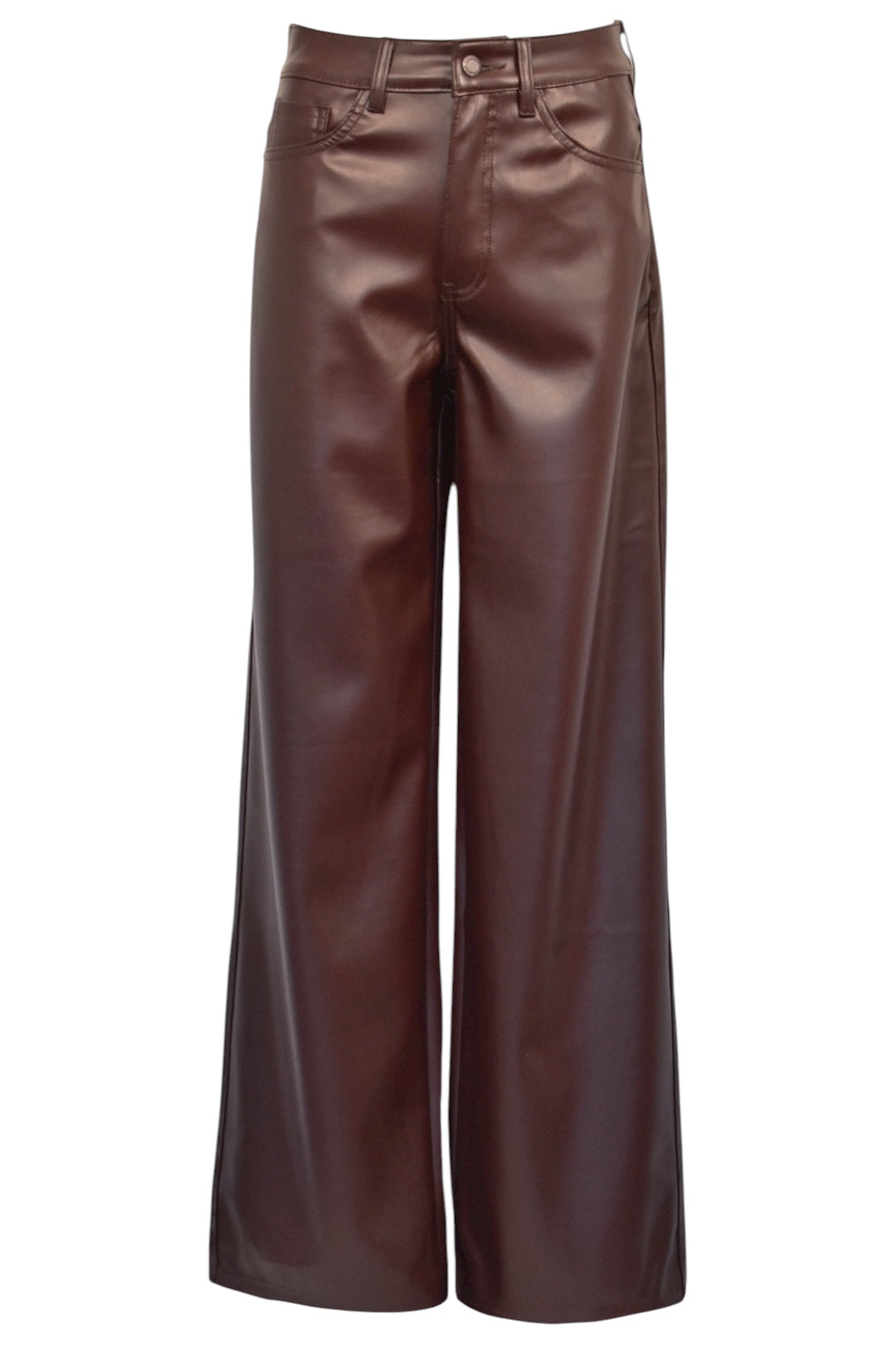 Chocolate Brown Faux Leather Wide Leg Trousers