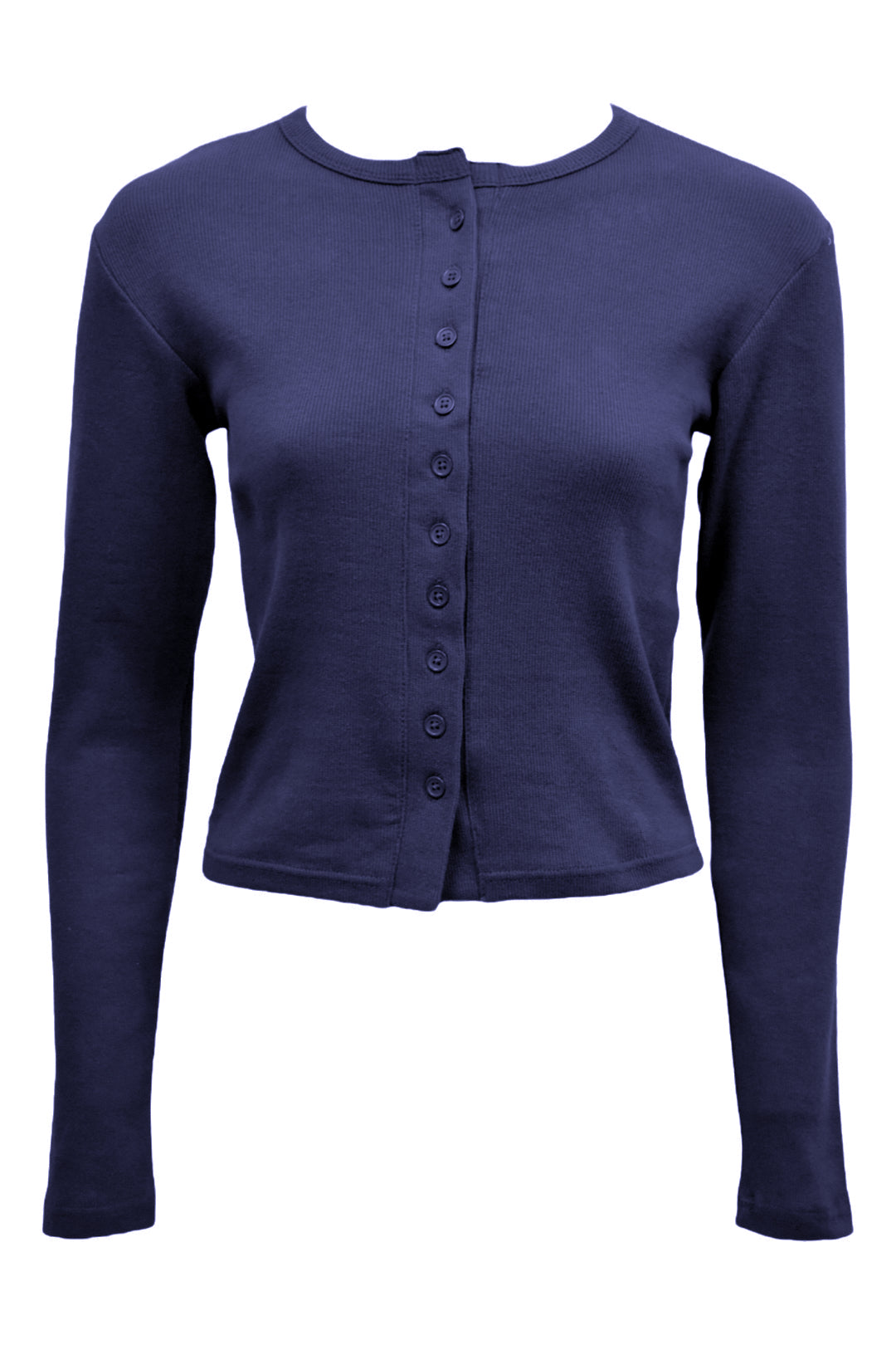 Navy Ribbed Button Up Long Sleeve Top & Flared Trousers Co-ord