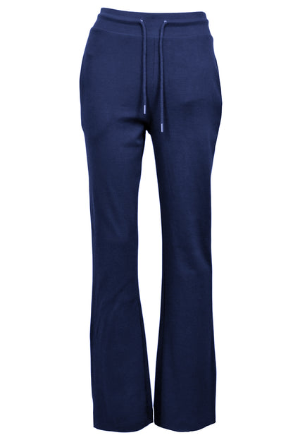 Navy Ribbed Button Up Long Sleeve Top & Flared Trousers Co-ord