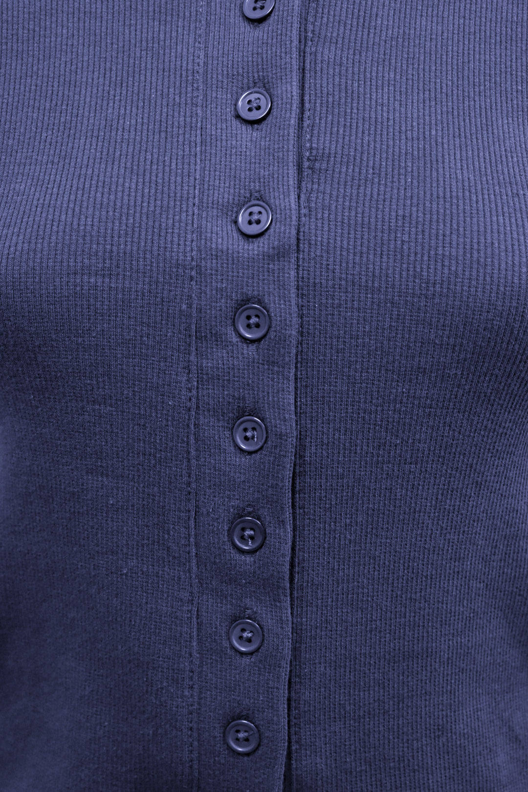 Navy Ribbed Button Up Long Sleeve Top & Flared Trousers Co-ord