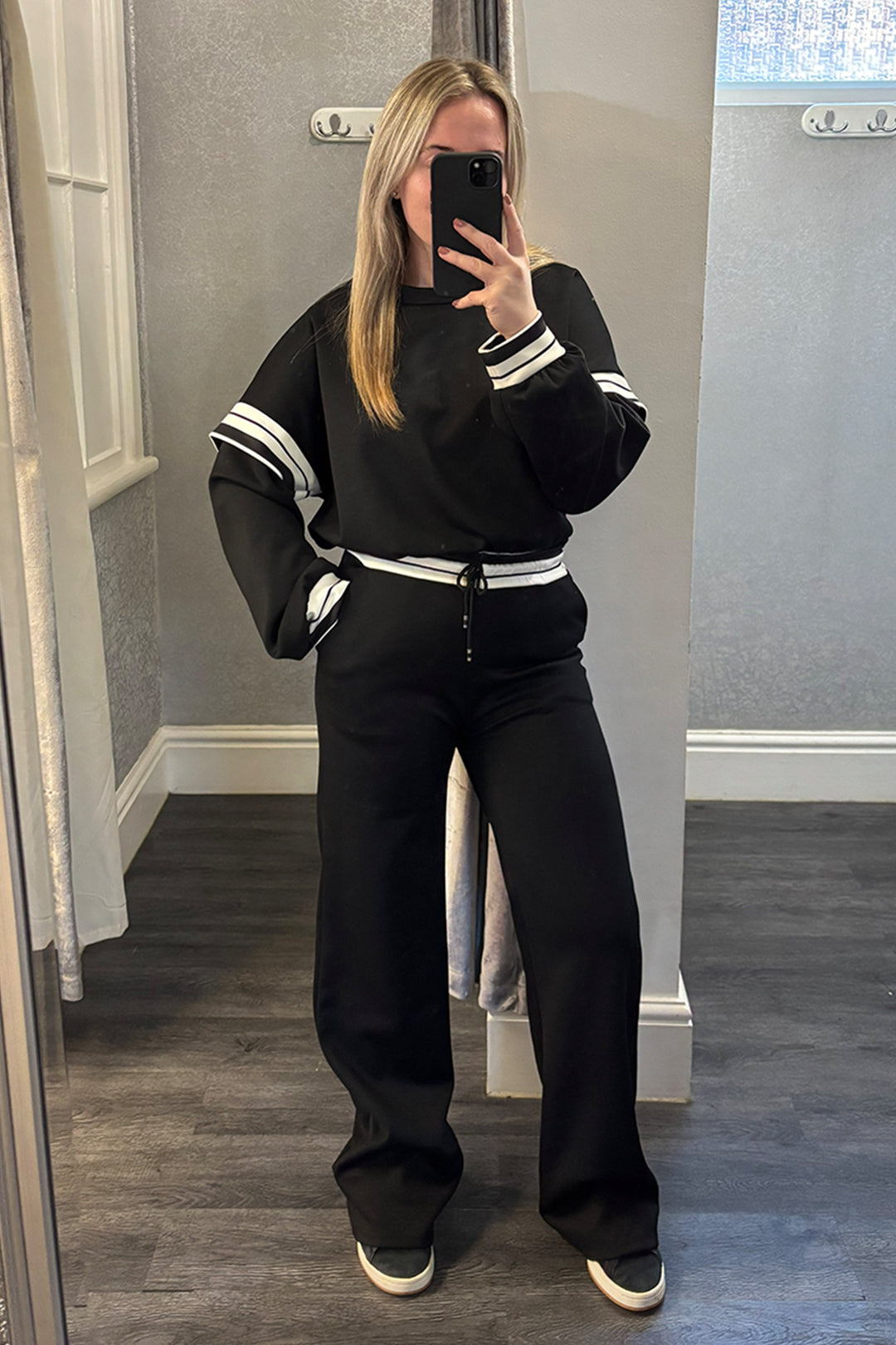 Black Striped Dropped Sleeve Loungesuit