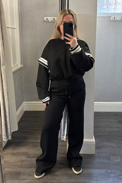 Black Striped Dropped Sleeve Loungesuit