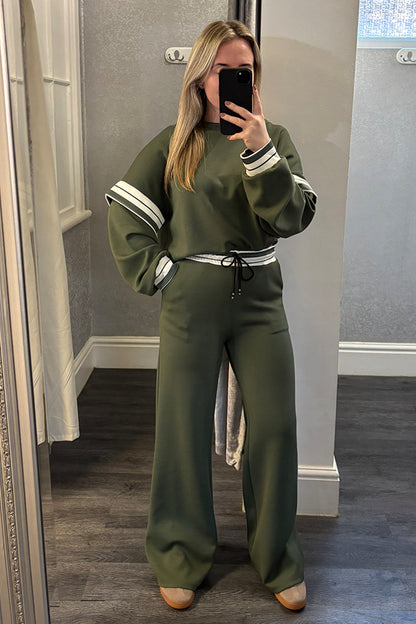 Khaki Striped Dropped Sleeve Loungesuit