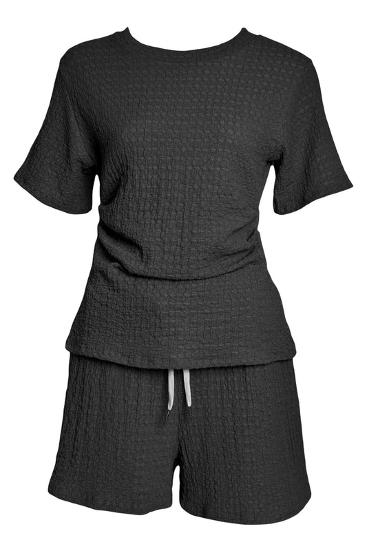 Black Crinkle Ruched Side T-Shirt & Shorts Co-ord