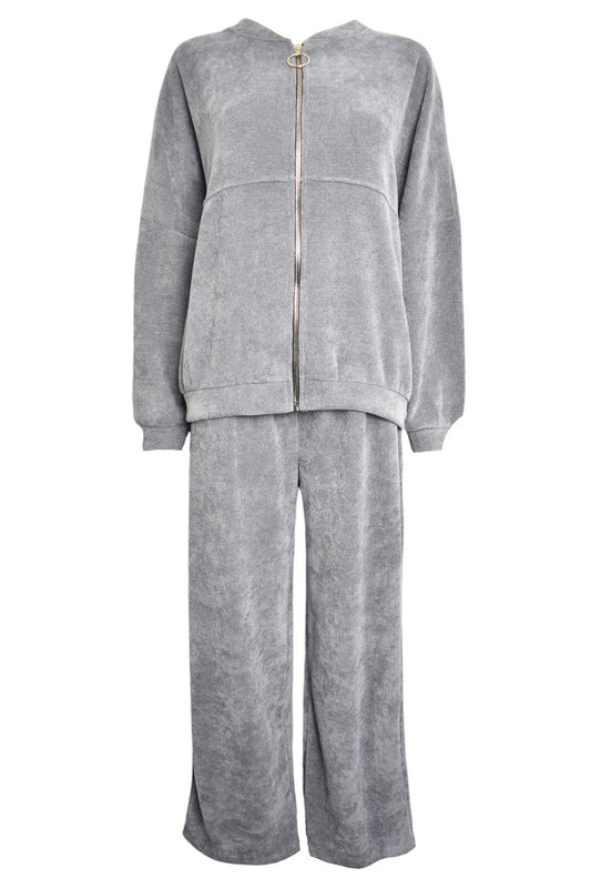 Grey Cord Zipped Jacket Loungesuit