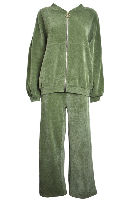 Khaki Cord Zipped Jacket Loungesuit