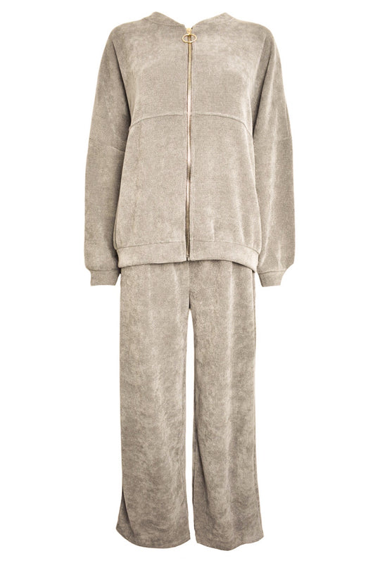 Taupe Cord Zipped Jacket Loungesuit