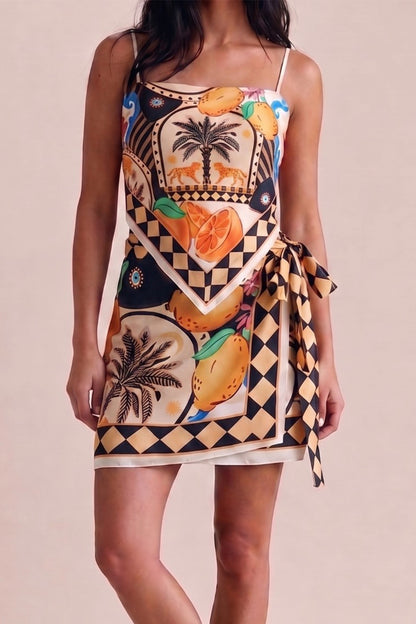 Black Tropical Print Handkerchief Top & Skort Co-ord