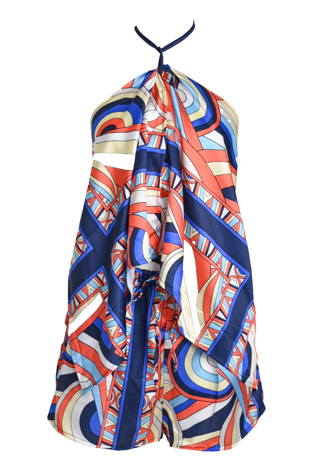 Blue Psychedelic Print Halterneck Shorts Co-ord