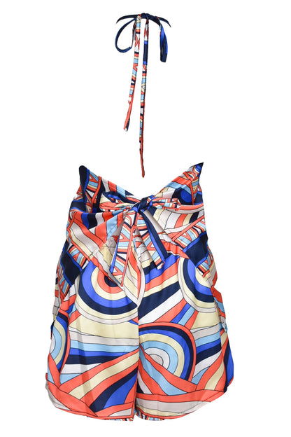 Blue Psychedelic Print Halterneck Shorts Co-ord