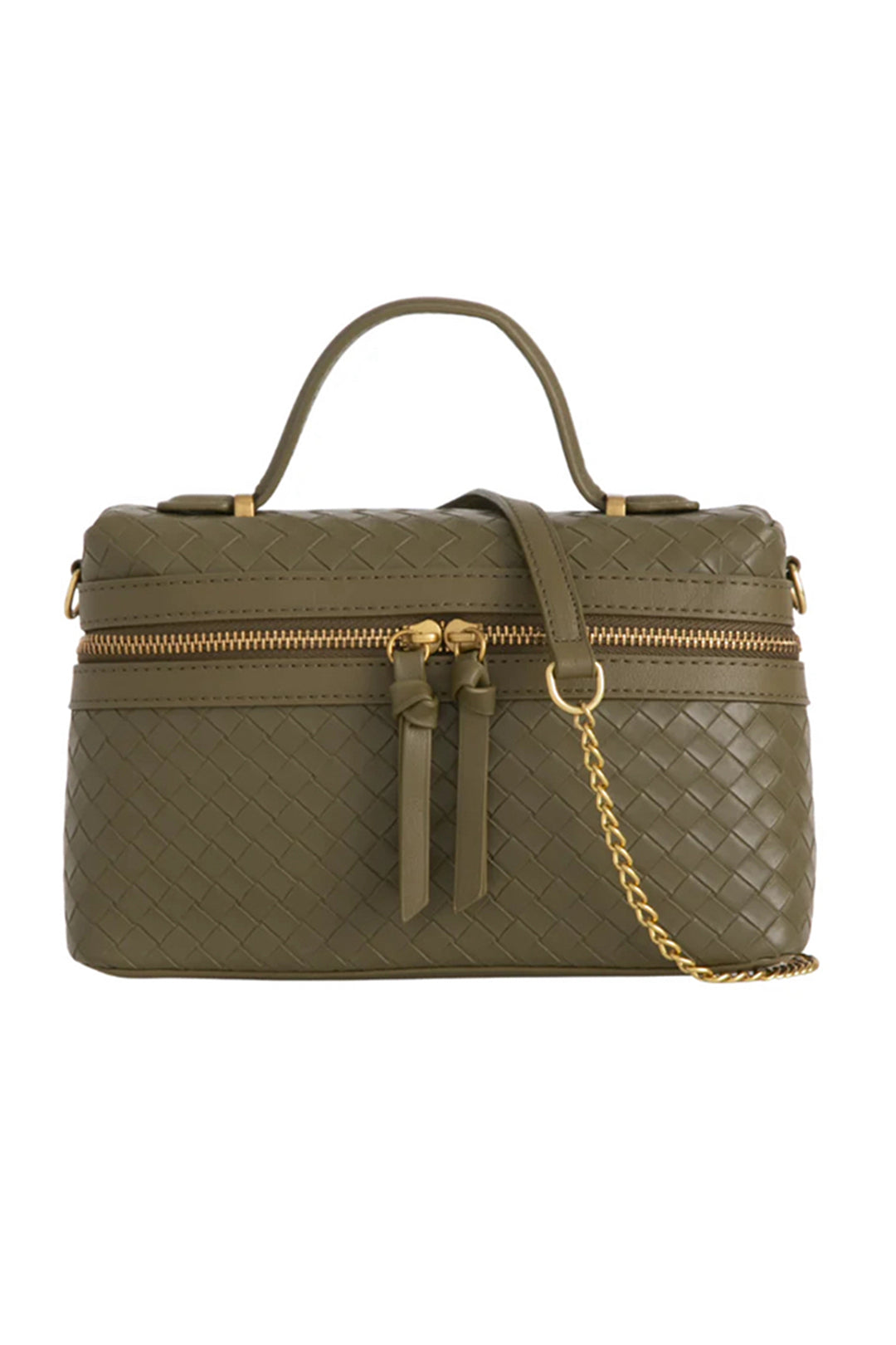 Khaki Woven Vanity Cross Body Bag