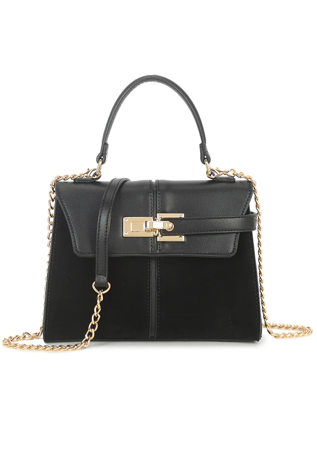 Black Faux Suede & Leather Contrast Grab Bag