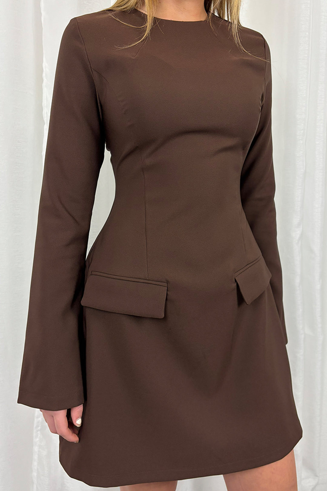 Brown Structured Pocket Dress