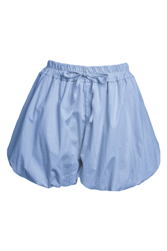 Blue Plain Bubble Hem Shorts