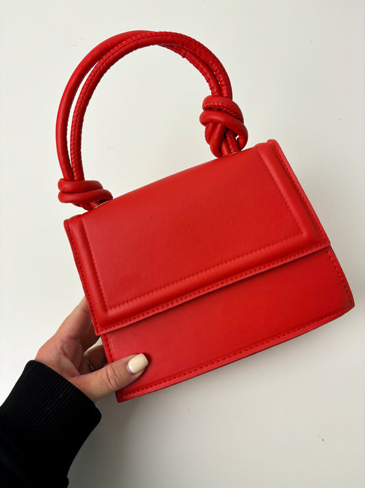 Red Knotted Handle Cross Body Bag