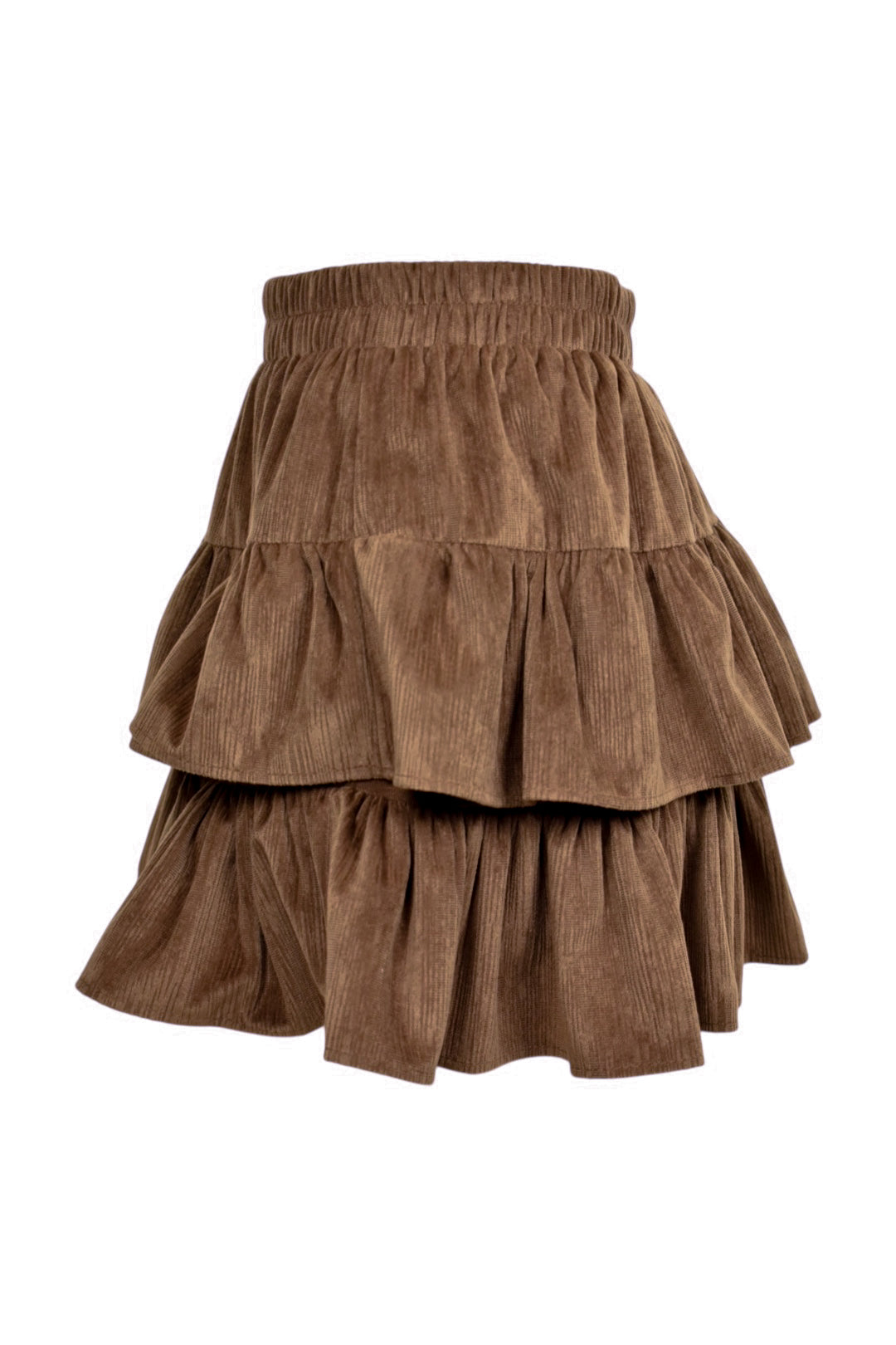 Brown Velvet Tiered Ruffle Skirt