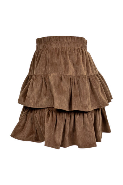 Brown Velvet Tiered Ruffle Skirt