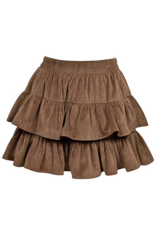 Brown Velvet Tiered Ruffle Skirt