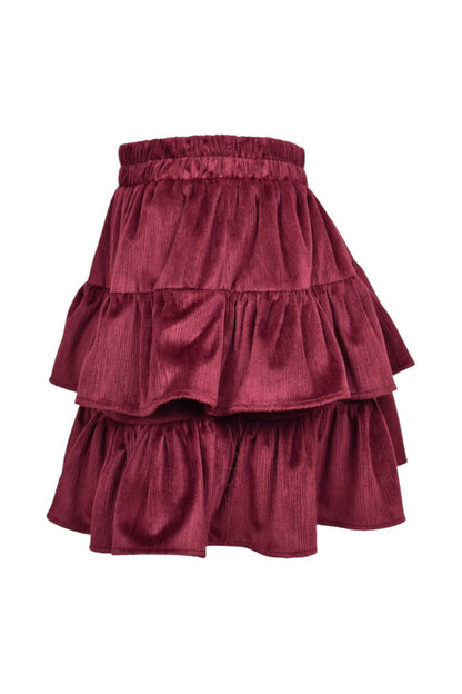 Burgundy Velvet Tiered Ruffle Skirt