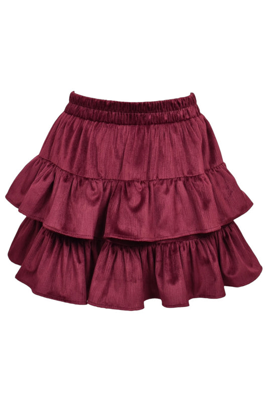 Burgundy Velvet Tiered Ruffle Skirt