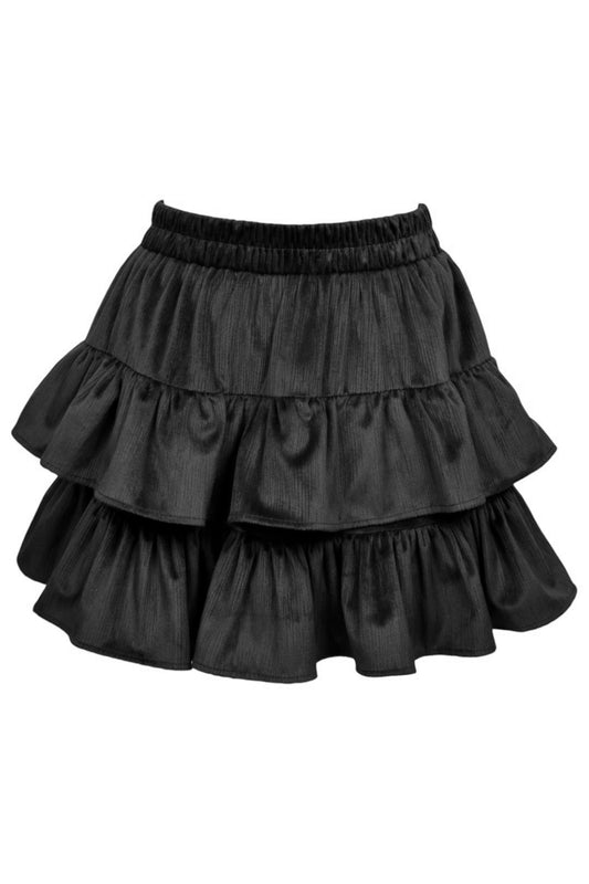 Black Velvet Tiered Ruffle Skirt