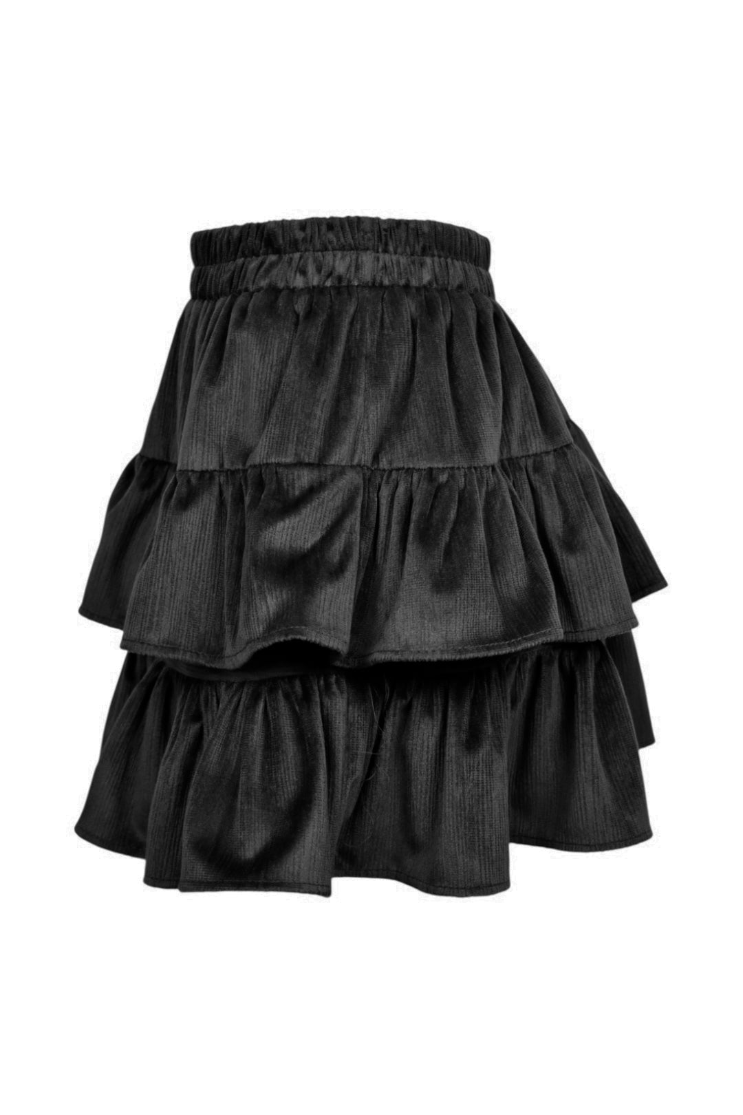 Black Velvet Tiered Ruffle Skirt