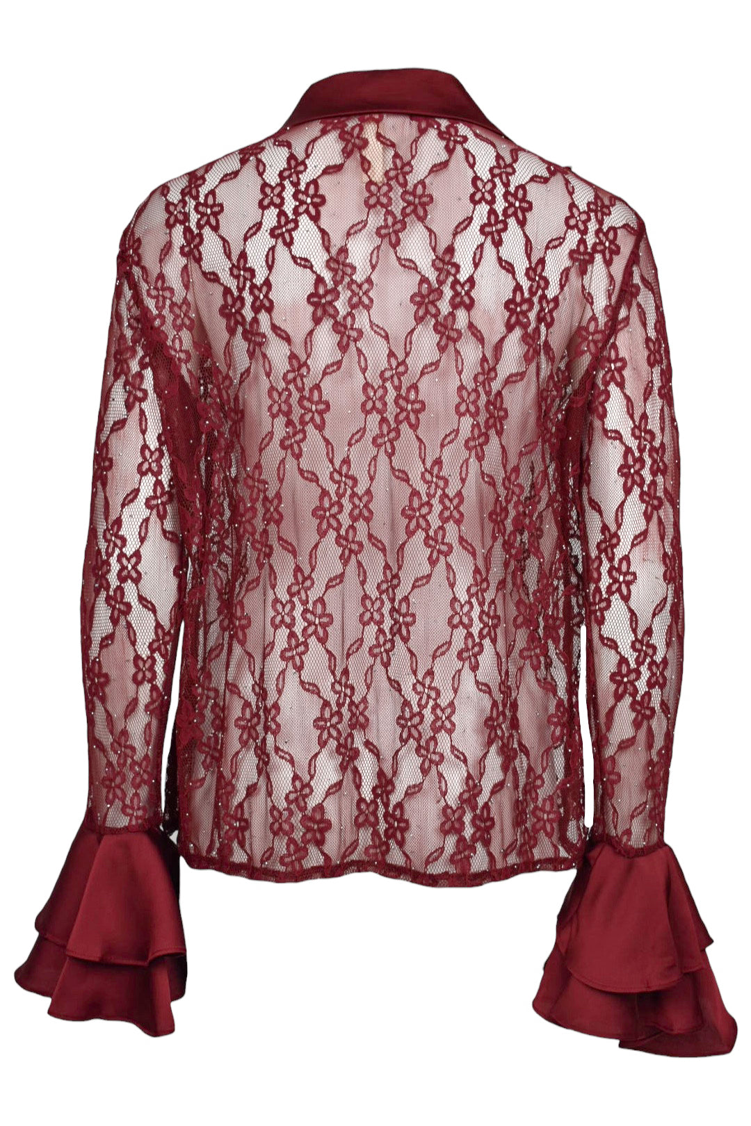 Burgundy Lace & Satin Frill Shirt