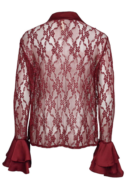 Burgundy Lace & Satin Frill Shirt