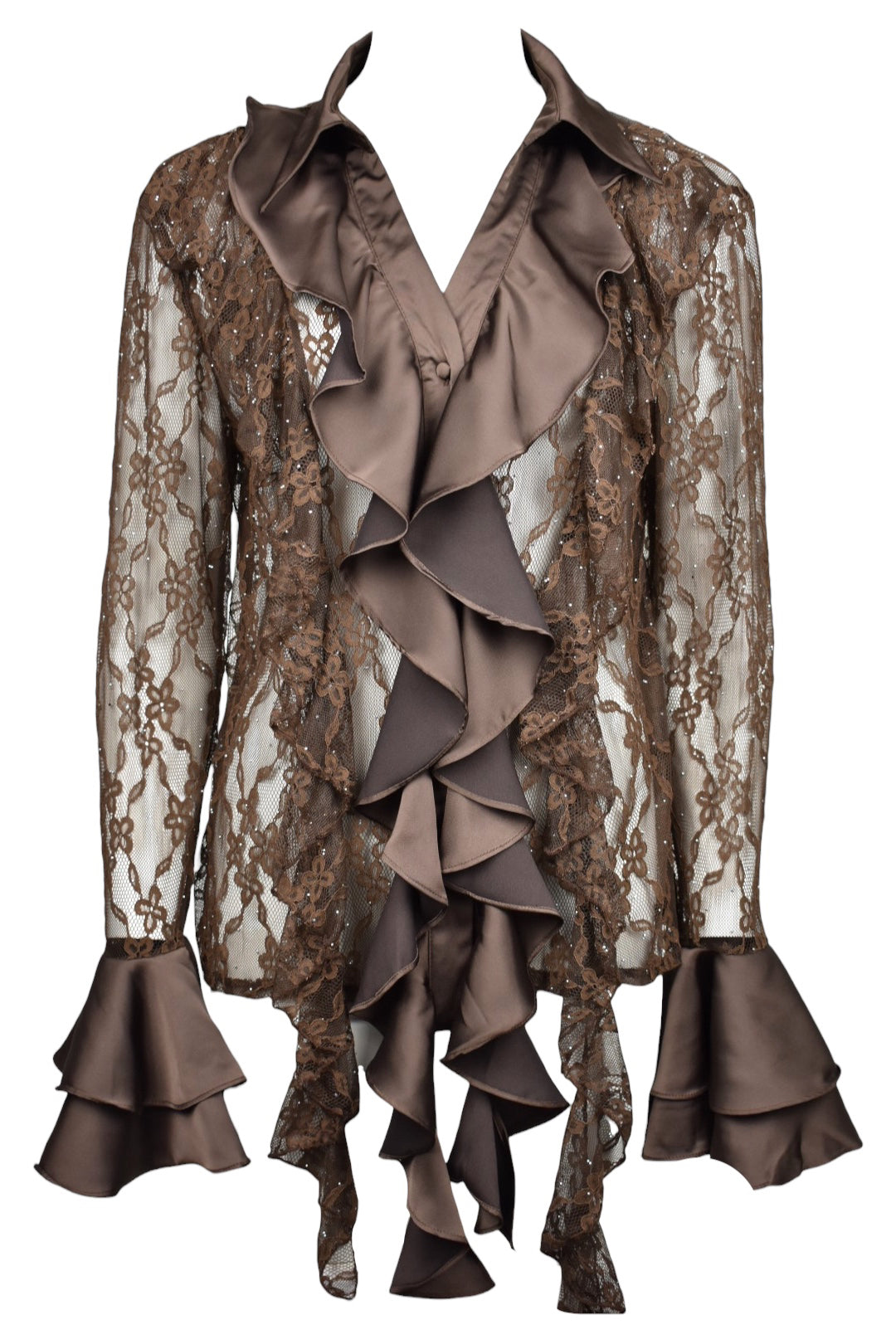Brown Lace & Satin Frill Shirt