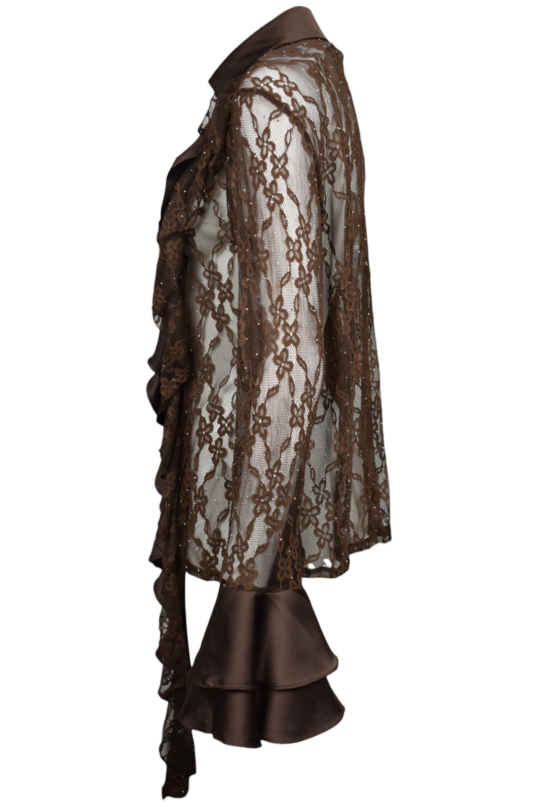Brown Lace & Satin Frill Shirt