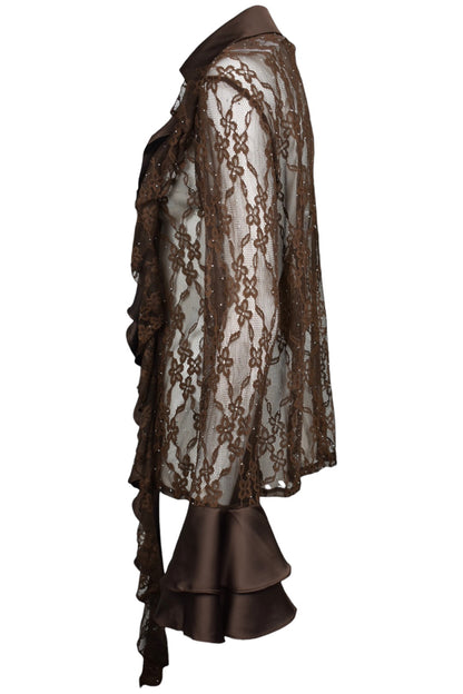 Brown Lace & Satin Frill Shirt