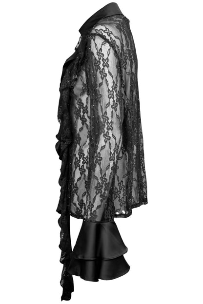 Black Lace & Satin Frill Shirt